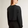 Kurzes Baumwoll-Sweatshirt für Damen mit Kristallen auf der Vorderseite