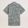 Kurzes Hemdkleid für Damen aus hellblauem Baumwollpopeline mit durchgehendem Marine-Print