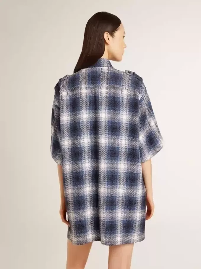 Kurzes Hemdkleid für Damen mit 3D-Schachbrettmuster und Stickerei