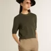 Kurzärmeliger Damenpullover aus militärgrüner Baumwolle