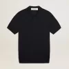 Kurzärmeliges Herren-Poloshirt aus marineblauer Merinowolle