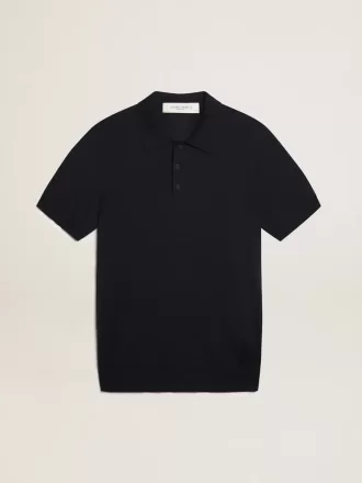 Kurzärmeliges Herren-Poloshirt aus marineblauer Merinowolle