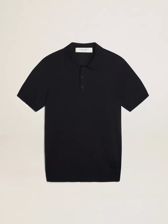 Kurzärmeliges Herren-Poloshirt aus marineblauer Merinowolle