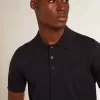 Kurzärmeliges Herren-Poloshirt aus marineblauer Merinowolle