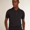 Kurzärmeliges Herren-Poloshirt aus marineblauer Merinowolle