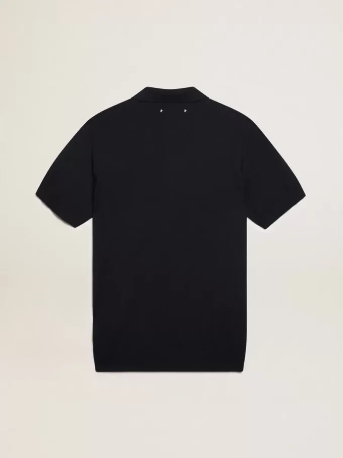 Kurzärmeliges Herren-Poloshirt aus marineblauer Merinowolle