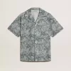 Kurzärmeliges Popeline-Hemd im Pyjama-Stil für Herren mit blau-weißem Marine-Print