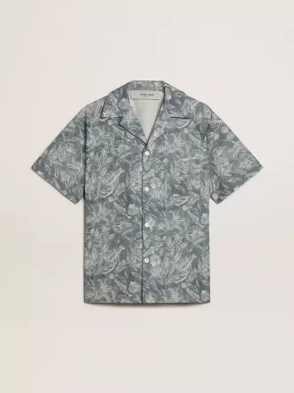 Kurzärmeliges Popeline-Hemd im Pyjama-Stil für Herren mit blau-weißem Marine-Print Kurzärmeliges Popeline-Hemd im Pyjama-Stil für Herren mit blau-weißem Marine-Print