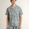 Kurzärmeliges Popeline-Hemd im Pyjama-Stil für Herren mit blau-weißem Marine-Print