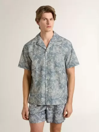 Kurzärmeliges Popeline-Hemd im Pyjama-Stil für Herren mit blau-weißem Marine-Print Kurzärmeliges Popeline-Hemd im Pyjama-Stil für Herren mit blau-weißem Marine-Print