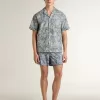 Kurzärmeliges Popeline-Hemd im Pyjama-Stil für Herren mit blau-weißem Marine-Print