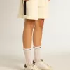 Lange gerippte Socken in Vintage-Weiß mit schwarzem Streifen