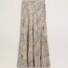 Langer Faltenrock für Damen mit mehrfarbigem Blumen-Paillettenprint