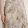 Langer Faltenrock für Damen mit mehrfarbigem Blumen-Paillettenprint