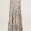 Langer Faltenrock für Damen mit mehrfarbigem Blumen-Paillettenprint