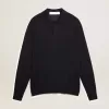 Langärmliges Herren-Poloshirt aus marineblauer Merinowolle