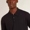Langärmliges Herren-Poloshirt aus marineblauer Merinowolle