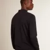 Langärmliges Herren-Poloshirt aus marineblauer Merinowolle