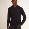 Langärmliges Herren-Poloshirt aus marineblauer Merinowolle