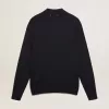 Langärmliges Herren-Poloshirt aus marineblauer Merinowolle