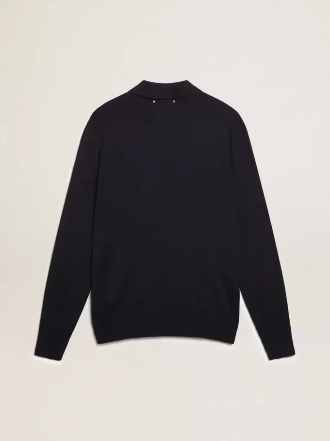 Langärmliges Herren-Poloshirt aus marineblauer Merinowolle