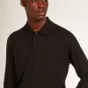 Langärmliges Herren-Poloshirt aus schwarzer Merinowolle