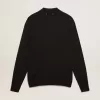 Langärmliges Herren-Poloshirt aus schwarzer Merinowolle