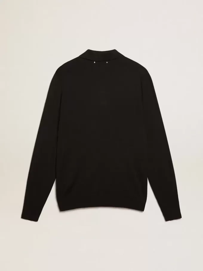 Langärmliges Herren-Poloshirt aus schwarzer Merinowolle