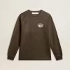 Langärmliges Herren-T-Shirt aus anthrazitgrauer Baumwolle mit Logo auf der Rückseite