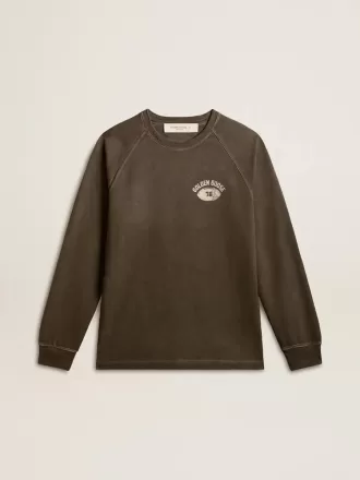 Langärmliges Herren-T-Shirt aus anthrazitgrauer Baumwolle mit Logo auf der Rückseite