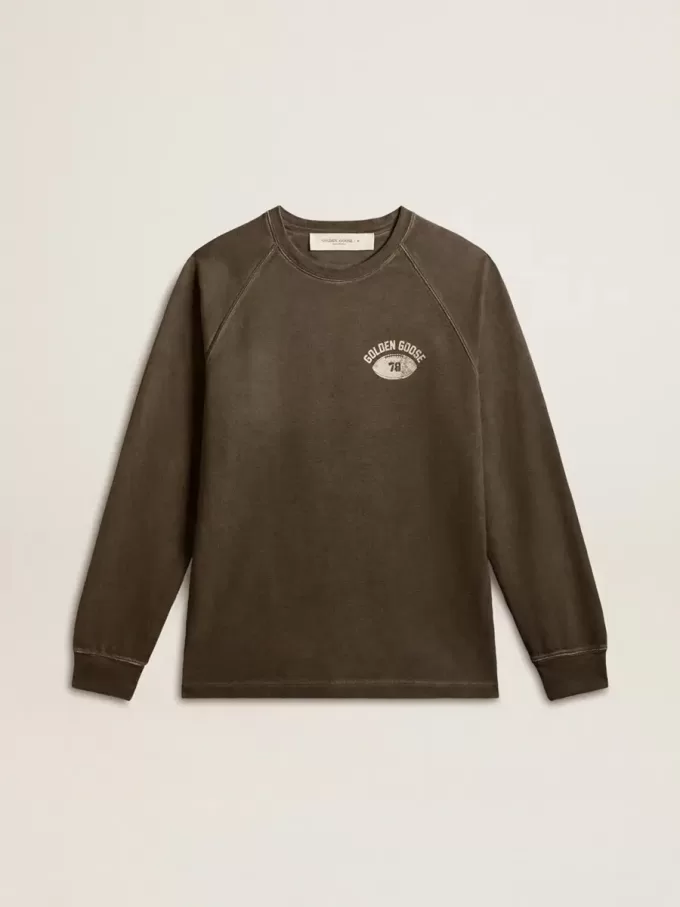 Langärmliges Herren-T-Shirt aus anthrazitgrauer Baumwolle mit Logo auf der Rückseite