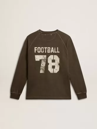 Langärmliges Herren-T-Shirt aus anthrazitgrauer Baumwolle mit Logo auf der Rückseite