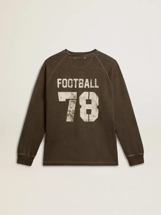 Langärmliges Herren-T-Shirt aus anthrazitgrauer Baumwolle mit Logo auf der Rückseite