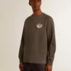 Langärmliges Herren-T-Shirt aus anthrazitgrauer Baumwolle mit Logo auf der Rückseite