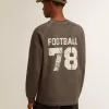 Langärmliges Herren-T-Shirt aus anthrazitgrauer Baumwolle mit Logo auf der Rückseite