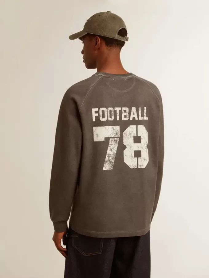 Langärmliges Herren-T-Shirt aus anthrazitgrauer Baumwolle mit Logo auf der Rückseite