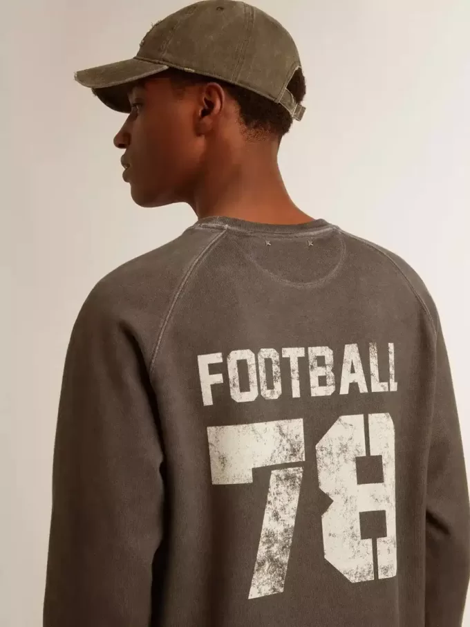 Langärmliges Herren-T-Shirt aus anthrazitgrauer Baumwolle mit Logo auf der Rückseite