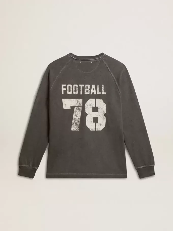 Langärmliges Herren-T-Shirt aus anthrazitgrauer Baumwolle mit Logo auf der Rückseite