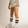 Laufshorts für Damen aus silbernem Stoff Laufshorts für Damen aus silbernem Stoff