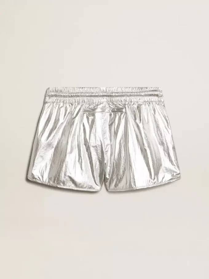 Laufshorts für Damen aus silbernem Stoff Laufshorts für Damen aus silbernem Stoff