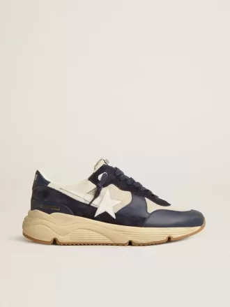 Laufsohle aus cremefarbenem Mesh und blauem Leder mit weißem Lederstern
