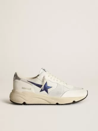 Laufsohle aus weißem Leder und Mesh mit blauem laminiertem Lederstern