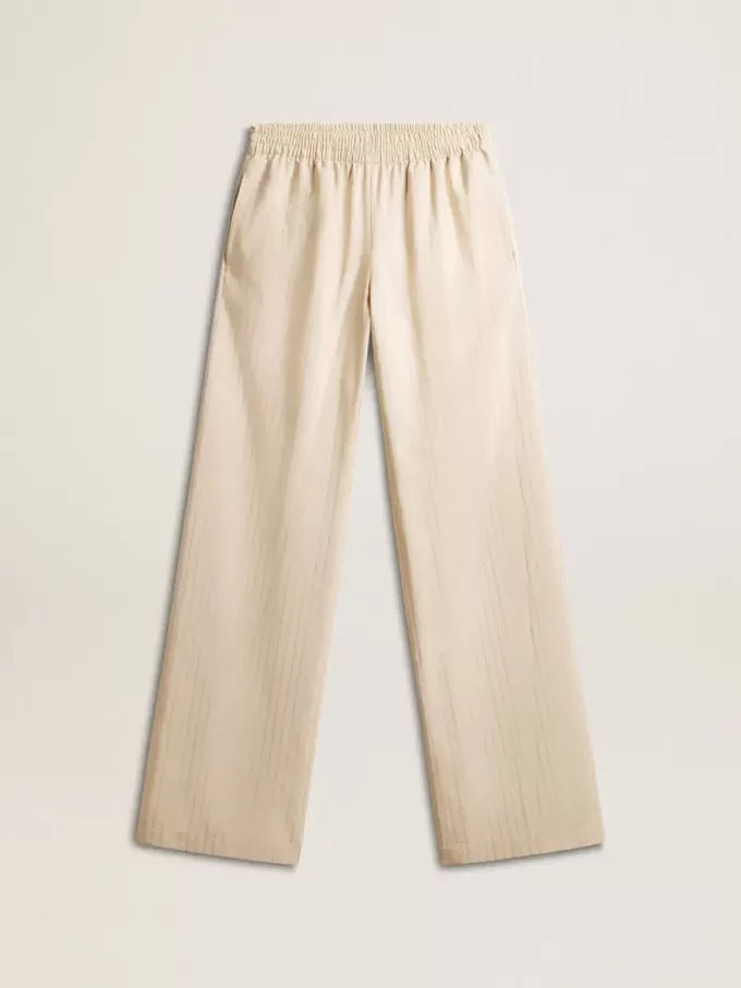 Leichte beige Jogginghose für Damen aus Seide und Viskose Leichte beige Jogginghose für Damen aus Seide und Viskose