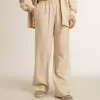 Leichte beige Jogginghose für Damen aus Seide und Viskose Leichte beige Jogginghose für Damen aus Seide und Viskose