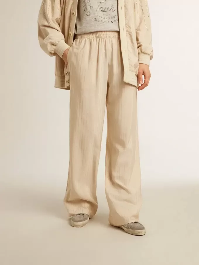 Leichte beige Jogginghose für Damen aus Seide und Viskose Leichte beige Jogginghose für Damen aus Seide und Viskose