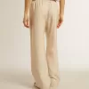 Leichte beige Jogginghose für Damen aus Seide und Viskose Leichte beige Jogginghose für Damen aus Seide und Viskose