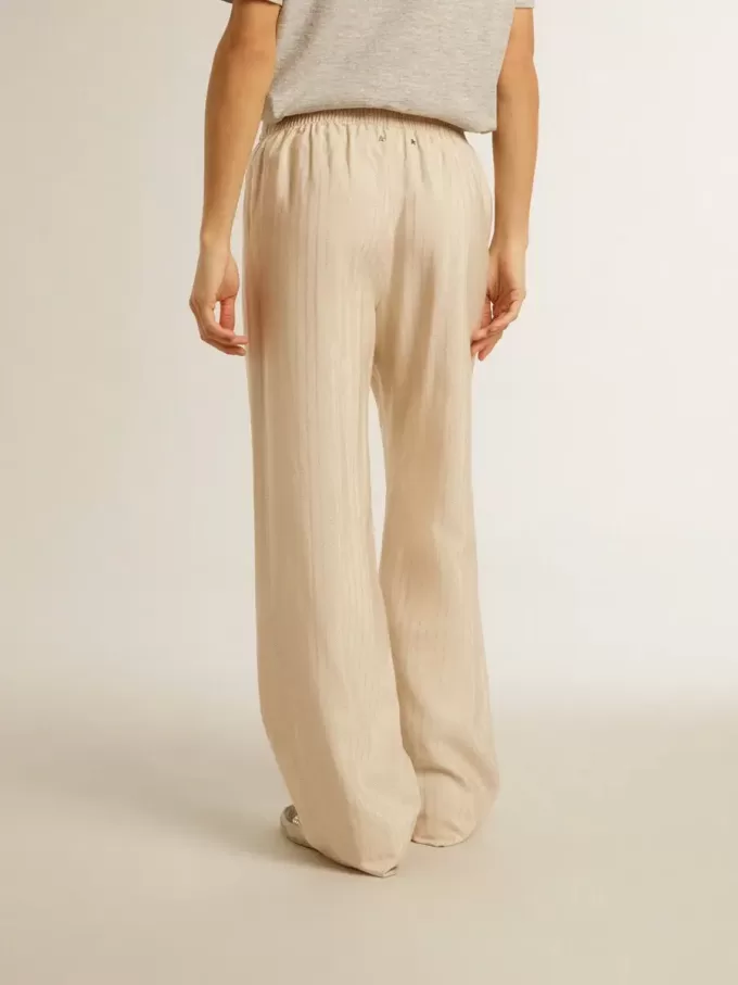 Leichte beige Jogginghose für Damen aus Seide und Viskose Leichte beige Jogginghose für Damen aus Seide und Viskose