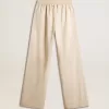 Leichte beige Jogginghose für Damen aus Seide und Viskose Leichte beige Jogginghose für Damen aus Seide und Viskose
