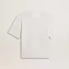 Leichtes weißes Leinen-T-Shirt für Damen mit Aufdruck Leichtes weißes Leinen-T-Shirt für Damen mit Aufdruck
