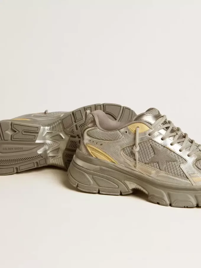 Lightstar für Damen aus Metallic-Leder und silbernem Mesh mit grauem Stern Lightstar für Damen aus Metallic-Leder und silbernem Mesh mit grauem Stern